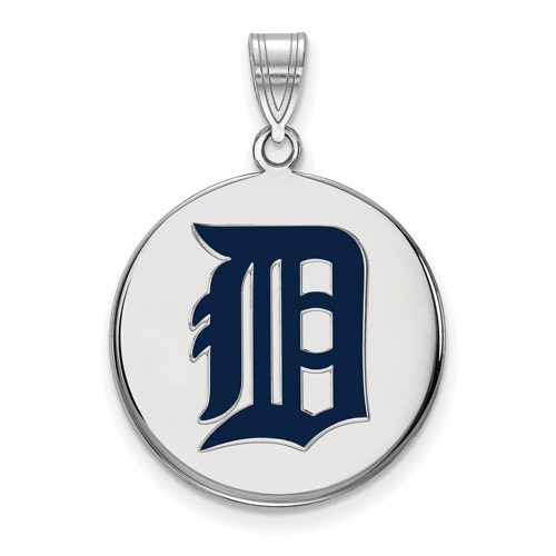 Sterling Silver 3/4in Detroit Tigers Enamel Disc Pendant
