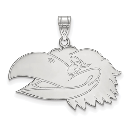 Sterling Silver 3/4in University of Kansas Jayhawk Head Pendant