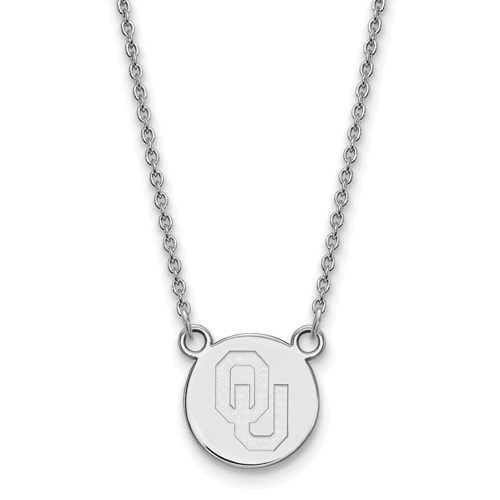 Sterling Silver 1/2in University of Oklahoma OU Disc Necklace