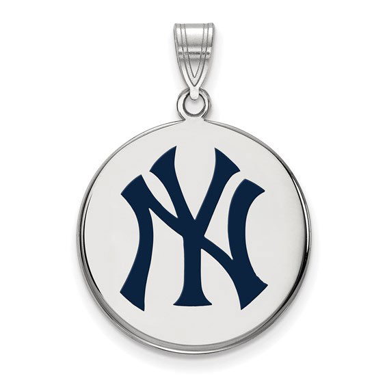 Sterling Silver 7/8in New York Yankees Enamel Disc Pendant
