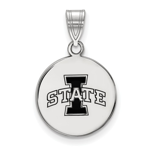 Iowa State University Enamel Round Pendant 5/8in Sterling Silver