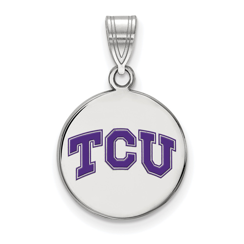 Sterling Silver 5/8in Texas Christian University Enamel Disc Pendant