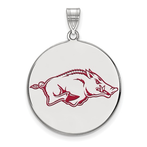 Sterling Silver 1in University of Arkansas Round Enamel Pendant