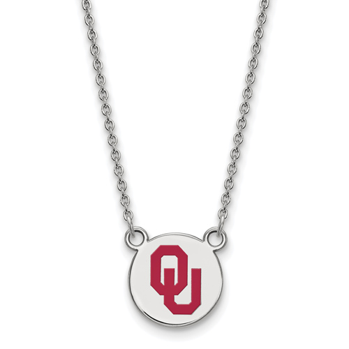 Silver 1/2in University of Oklahoma OU Enamel Pendant with 18in Chain