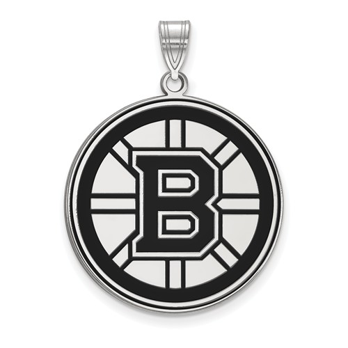 Sterling Silver 1in Boston Bruins Round Enamel Pendant