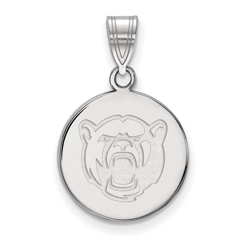 10k White Gold 5/8in Baylor University Bear Head Round Pendant