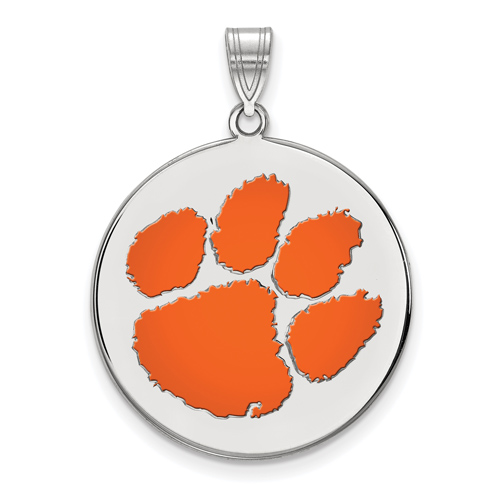 Sterling Silver 1in Clemson University Round Enamel Pendant
