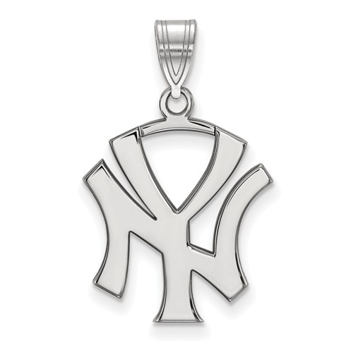 14kt White Gold 3/4in New York Yankees Jersey Logo Pendant