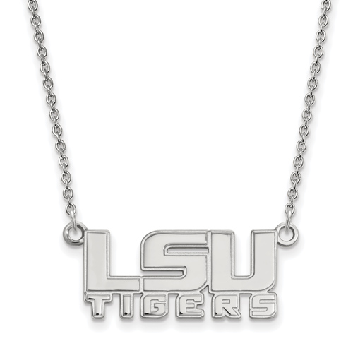 10kt White Gold 3/8in LSU TIGERS Pendant with 18in Chain