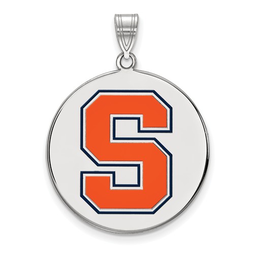 Sterling Silver 1in Syracuse University Enamel Round Pendant