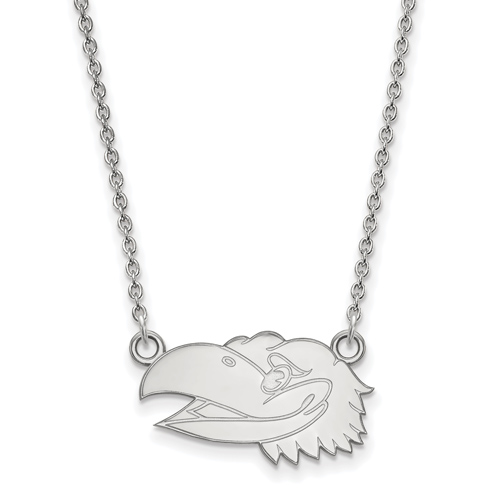 University of Kansas 1/2in Jayhawk Face Necklace 14k White Gold