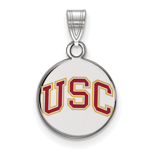 Sterling Silver 1/2in Univ of Southern California Round Enamel Pendant
