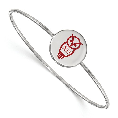 Sterling Silver Chi Omega Owl Slip-on Bangle with Red Enamel 7in