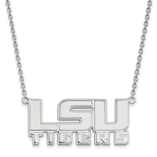 14kt White Gold 3/4in LSU TIGERS Pendant with 18in Chain