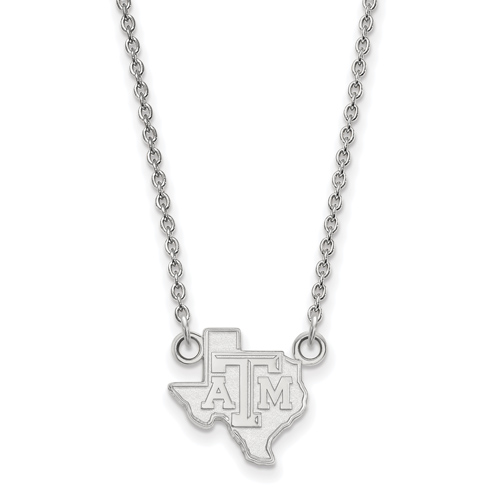 Silver Texas A&M University State Outline Pendant with 18in Chain