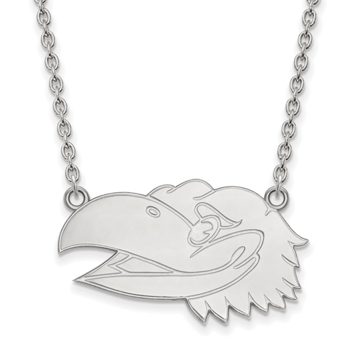 14k White Gold University of Kansas Jayhawk Head Pendant on 18in Chain