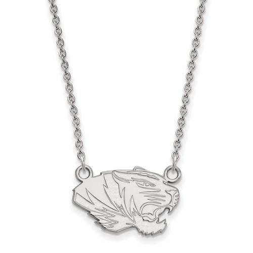 10k White Gold 1/2in University of Missouri Tiger Head 18in Necklace