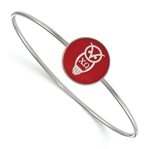 Sterling Silver Chi Omega Owl Red Enamel Slip-on Bangle 7in