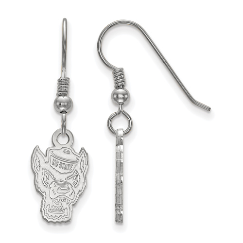 Sterling Silver North Carolina State Mr. Wuf Logo Dangle Wire Earrings