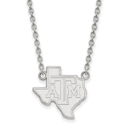 Silver 3/4in Texas A&M University State Outline 18in Necklace