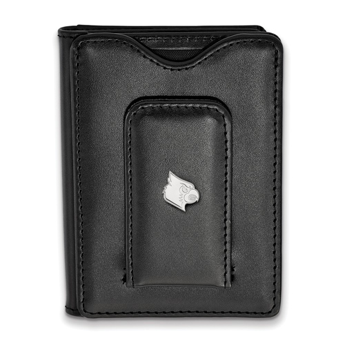 Sterling Silver University of Louisville Cardinal Black Leather Wallet