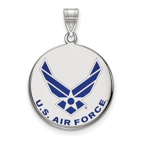 Sterling Silver Blue Enamel US Air Force Logo Disc Pendant 3/4in