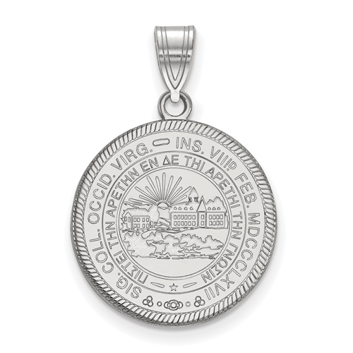 14k White Gold West Virginia University Crest Disc Pendant 3/4in