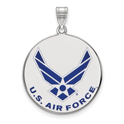 Sterling Silver Blue Enamel US Air Force Logo Disc Pendant 1in