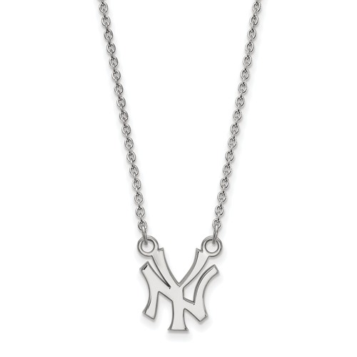 14kt White Gold New York Yankees Small Logo Pendant on 18in Chain