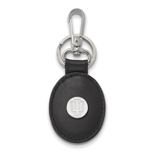 Sterling Silver Indiana University IU Black Leather Oval Key Chain