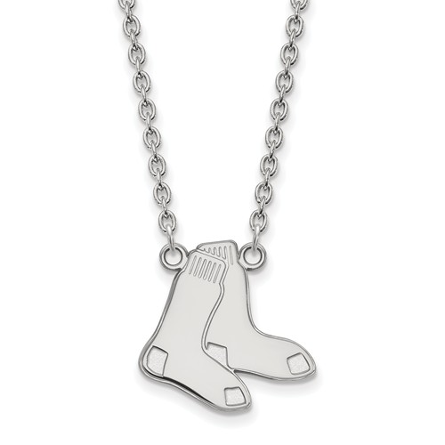 14kt White Gold 3/4in Boston Red Sox Socks Pendant on 18in Chain