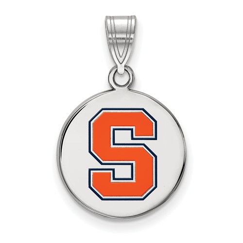 Syracuse University S Enamel Disc Pendant 5/8in Sterling Silver