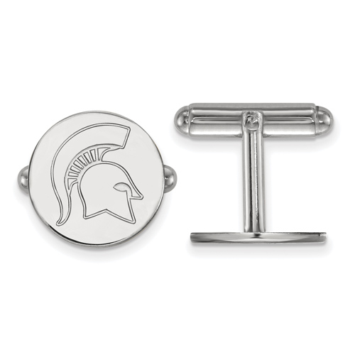 Sterling Silver Michigan State Spartan Helmet Round Cuff Links