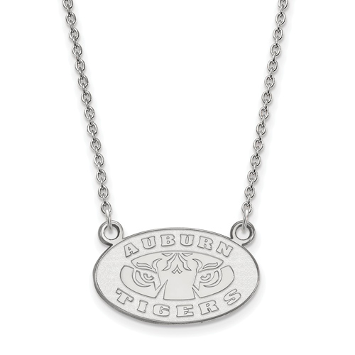 14kt White Gold 1/2in Auburn University Oval Pendant with 18in Chain