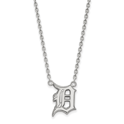 Sterling Silver 5/8in Detroit Tigers Classic D Pendant on 18in Chain