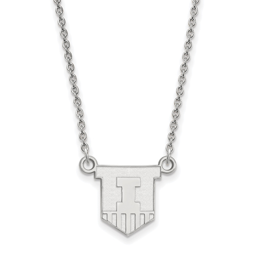 University of Illinois Victory Badge Necklace Small 10k White Gold