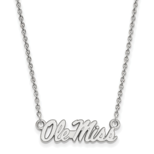 10k White Gold Small Ole Miss Pendant with 18in Chain