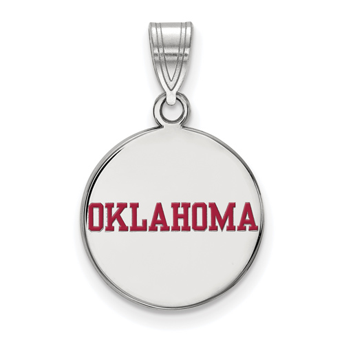 Sterling Silver 5/8in University of Oklahoma Enamel Disc Pendant