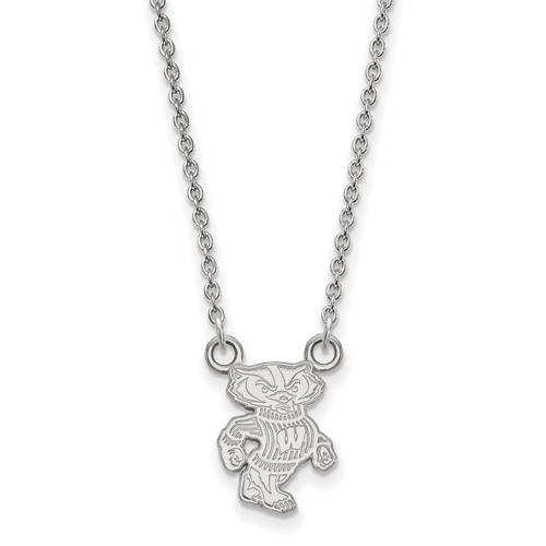 University of Wisconsin 1/2in Badger Pendant Necklace 10k White Gold