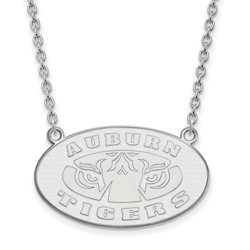 Sterling Silver Auburn University Tigers Oval Pendant with 18in Chain
