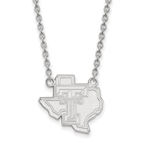 Silver Texas Tech University State Map Pendant with 18in Chain