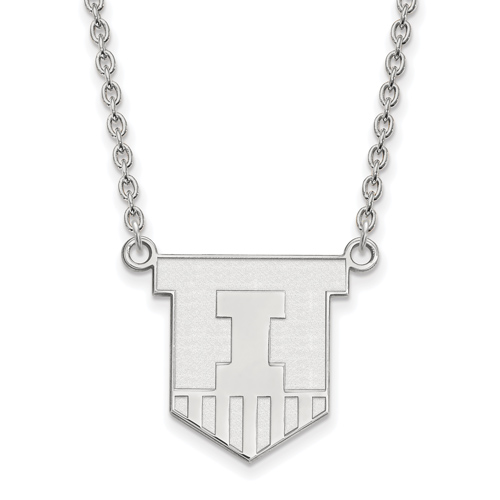 10k White Gold University of Illinois Victory Badge Pendant Necklace
