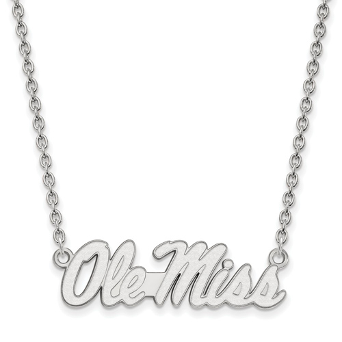 10k White Gold Ole Miss Pendant with 18in Chain