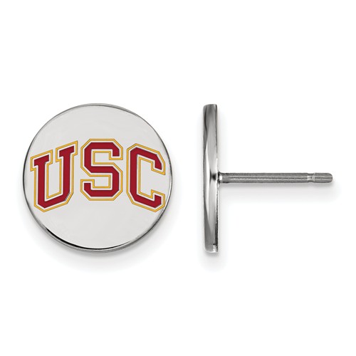 USC Extra Small Round Enamel Earrings Sterling Silver