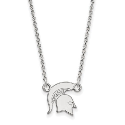Michigan State University Spartan Helmet Necklace Small 14k White Gold