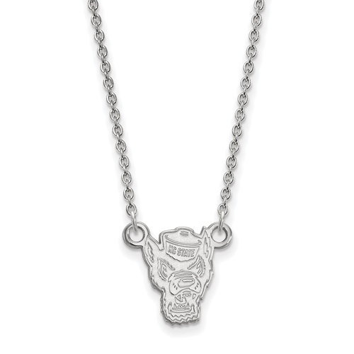 Sterling Silver 1/2in North Carolina State Mr. Wuf 18in Necklace