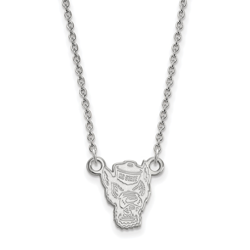 10k White Gold 1/2in North Carolina State Mr. Wuf Pendant 18in Chain