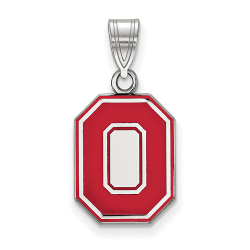 Sterling Silver 5/8in Ohio State University Block O Red Enamel Pendant