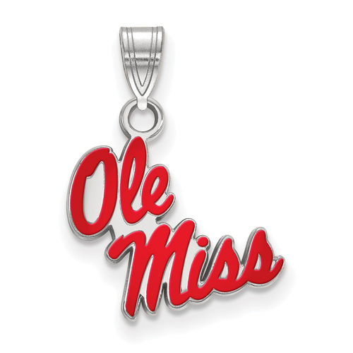 Sterling Silver 1/2in Ole Miss Enamel Pendant