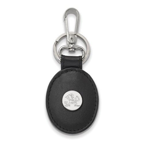 Sterling Silver University of Notre Dame Black Leather Oval Key Chain